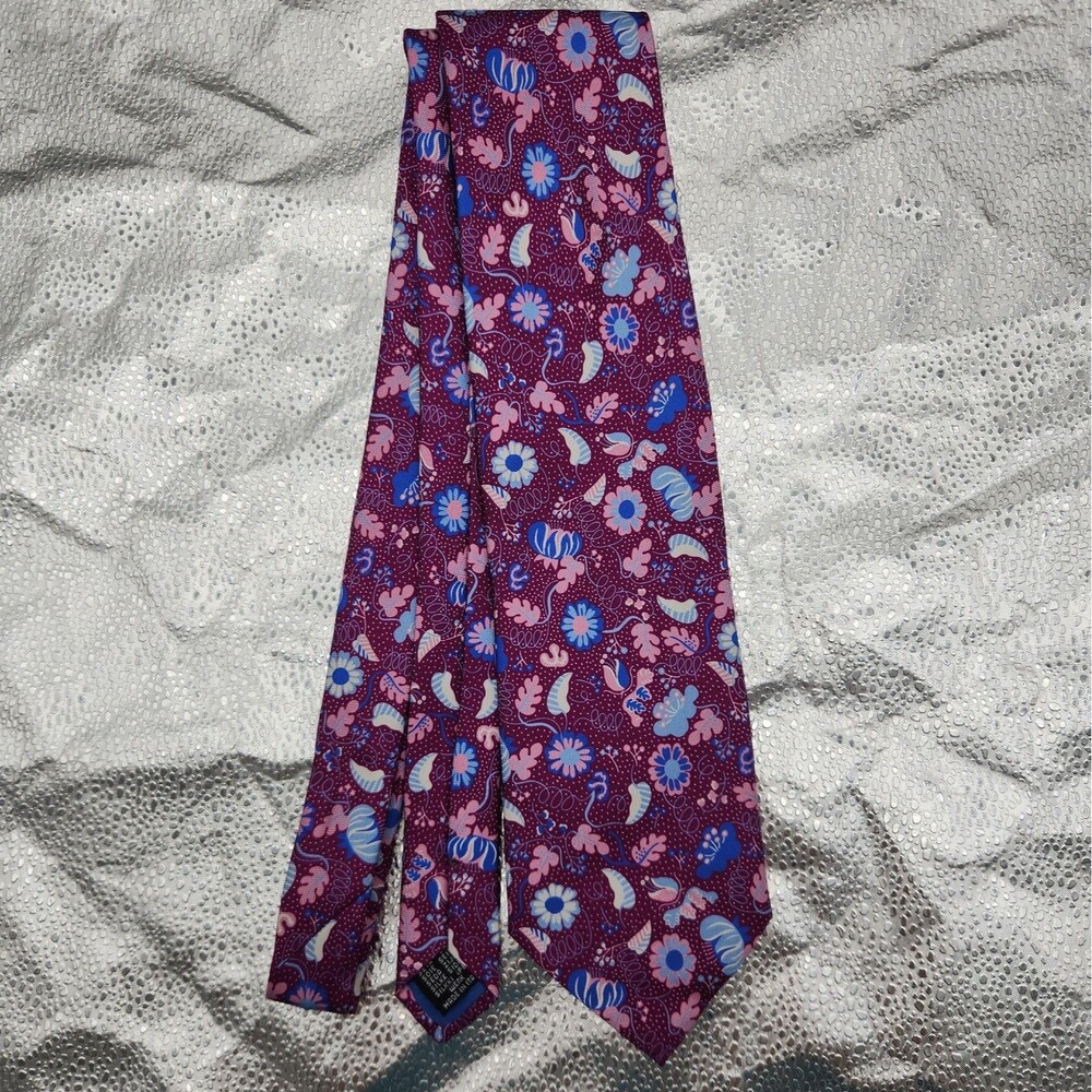 Tie Joseph Turner Pure Silk Floral Blue Purple Pink Flowers Necktie Italy VTG